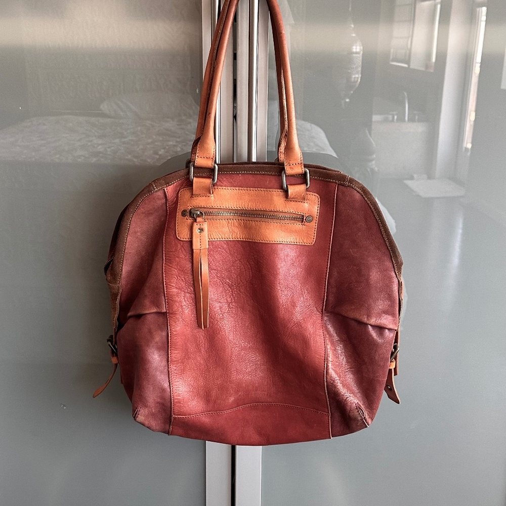 Anthropologie Holding Horses Boho Satchel Leather Bag, Two Tone, Vintage Look